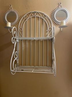 White Metal Wire Wall Shelf and candle holders