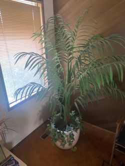 Massive 7ft Faux Palm Floor Plant in Premium Heavy White Planter