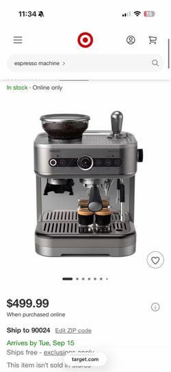 Philips Barista Brew Semi-Automatic Espresso Machine with Milk Frother, Stainless Steel: 1350W, Dishwasher-Safe Parts