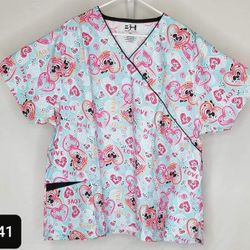 3x Print Scrub Top New 