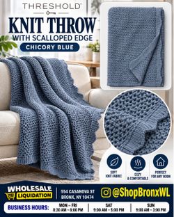 Threshold Knit Throw with Scalloped Edge – Chicory Blue