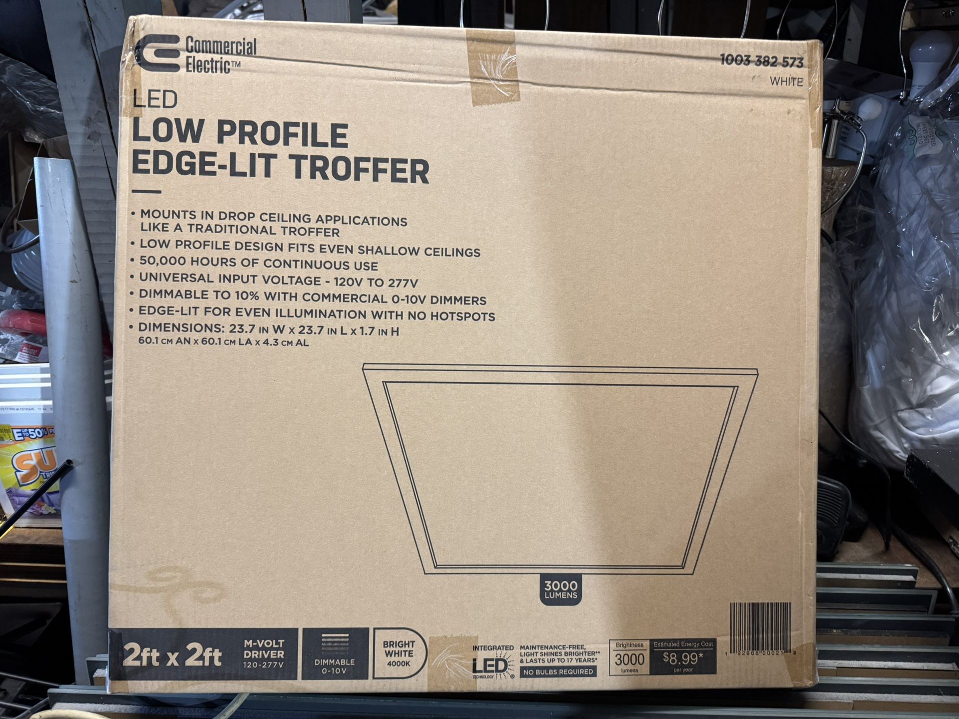 Commercial Electric 2 ft. x 2 ft. White LED Flat Panel Troffer Light Fixture at 3000 Lumens