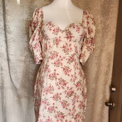 Beige Floral Medium Dress