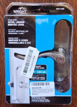 Wright Products storm door keyed, locking mortise lever, satin nickel