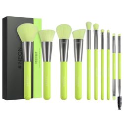 Brand new! Makeup Brushes 10 Piece Neon Green Makeup Brush Set Premium Synthetic Kabuki Foundation Blending Face Powder Mineral Eyeshadow Make Up Bru