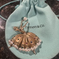 Tiffany & Co. Pearl Multi Gemstone Diamond 14k Gold Ballerina Dancer Brooch Pin