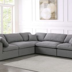 Serene Linen / Wood Grey Deluxe Cloud Modular Sectional

