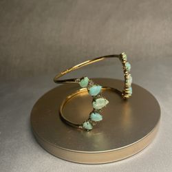 Kate Spade NY Gold-Tone Aqua Seastone Sparkle Open Cuff Bracelet