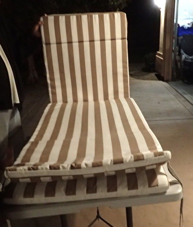 Outdoor Chaise Lounge Cushions Set of 2 Brown and Cream Stripe