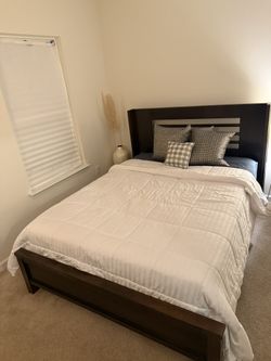 Queen Wood Bed Optional Nightstand and Lamp