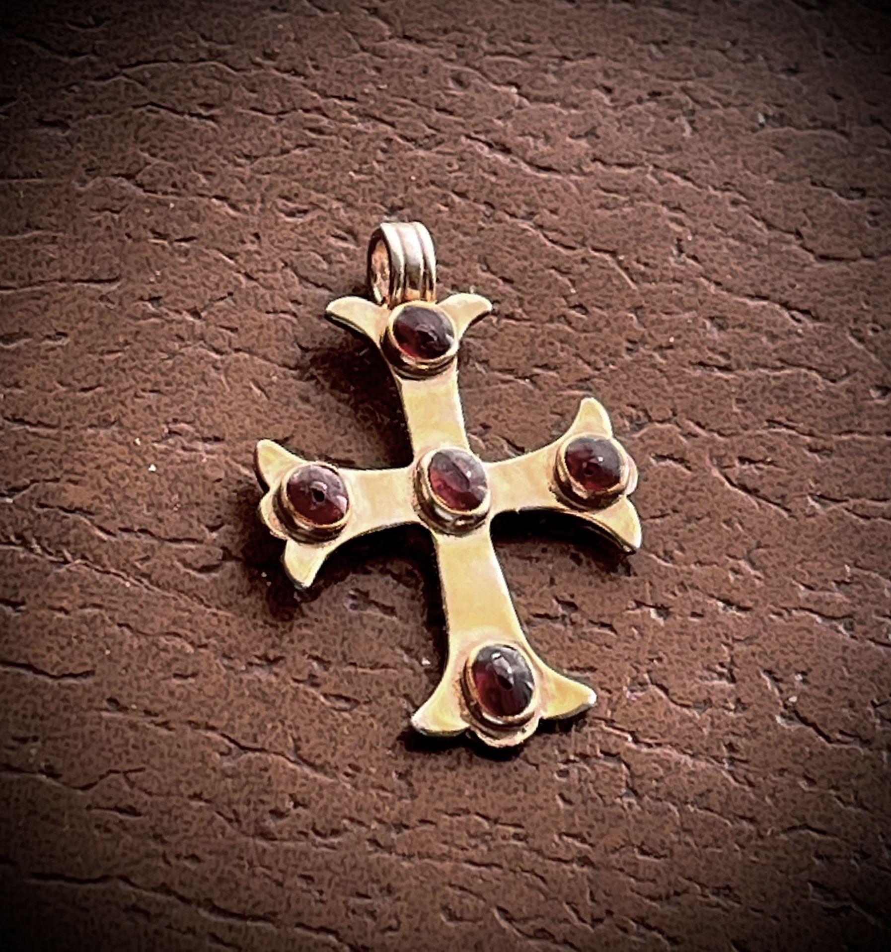 Vintage Vermeil Byzantine Cross Pendant with Garnets