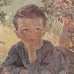 Asian Boy Child Happily Lying A Child's Garden of Verses Vintage Framed Illustration 13×11