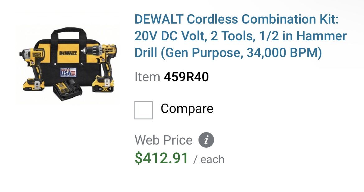DeWalt Cordless 2 Tools 1/2 Hammer Drill
