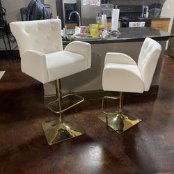 2 Ivory Gold Base Bar Stools