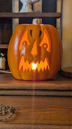 Vintage Paper Magic Blow Mold Lighted Jack O Lantern Halloween Pumpkin