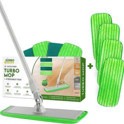 Turbo Mop Microfiber Mop for Floor cleaning- Tile & Wood Floor 4 Reusable Pads