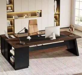 HL0204AB 78" L-Shaped Executive Desk, Large Office Desk with Drawers and Lateral File Cabinet, Business Furniture with Storage Shelves, Modern Compute
