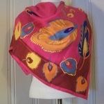 St. John By Marie gray bright pink Floral Feather Silk Scarf