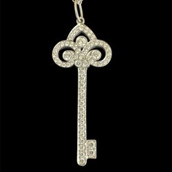 Tiffany & Co. Key Pendant Pt950 Platinum Diamond & 18k White Gold Necklace