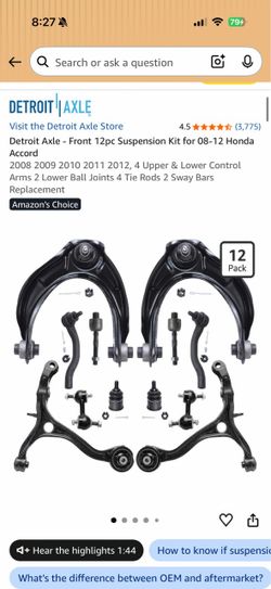 Front 12 pc Suspension Kit for 2008-2012 Honda Accord