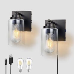 Dimmable Battery Operated Wall Sconce Set of Two, Rechargeable Wall Lamp No Wired Required, Easy Install Cordless Wall Light Fixtures for Bedroom Livi