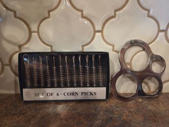 Set of 6 Metal Corn Picks and Spaghetti measure