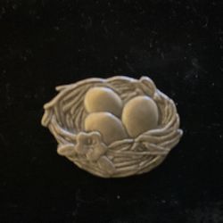 Vintage Pewter Eggs Ina Basket Brooch (Bird & Blooms) Limited Edition 2007