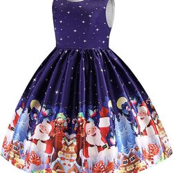 Fancy Girls Christmas Dress Sleeveless Santa Snowman Christmas Party Prom 5-6 Years Toddler Festival Outits 