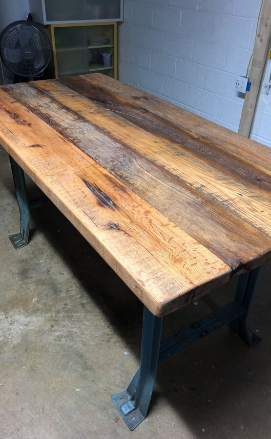 Reclaimed oak table with factory legs.