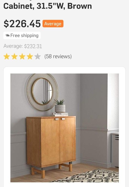 Rivet Mid Century Modern Pine Bar Cabinet 31.5