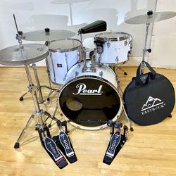 OCDP Pearl Export Mixed complete drum set new quiet cymbals DW50002 leg hihat & DW double bass pedal $735 cash in Ontario 91762. 22” bass 14”CB Snare 