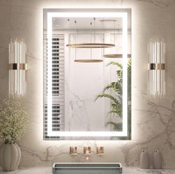 40x24 Inch LED Bathroom Mirror with Lights, Frontlit & Backlit HD Tempered Grass, 3-Color Temperature & Stepless Dimmable, Fast & Safe Defogging, Effo