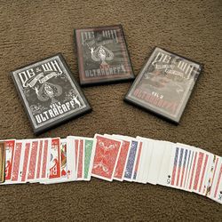 Magic Trick 3 DVD Collection And Gaff Red Back Bicycle Playing Cards That Go With DVD’s