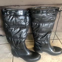 Bamboo Women's Tall Rubber Rain Boots - Black Size 8 Draw String Top