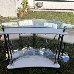 Glass Bar table /4 Swivel chair/ Class top Dining table tables 