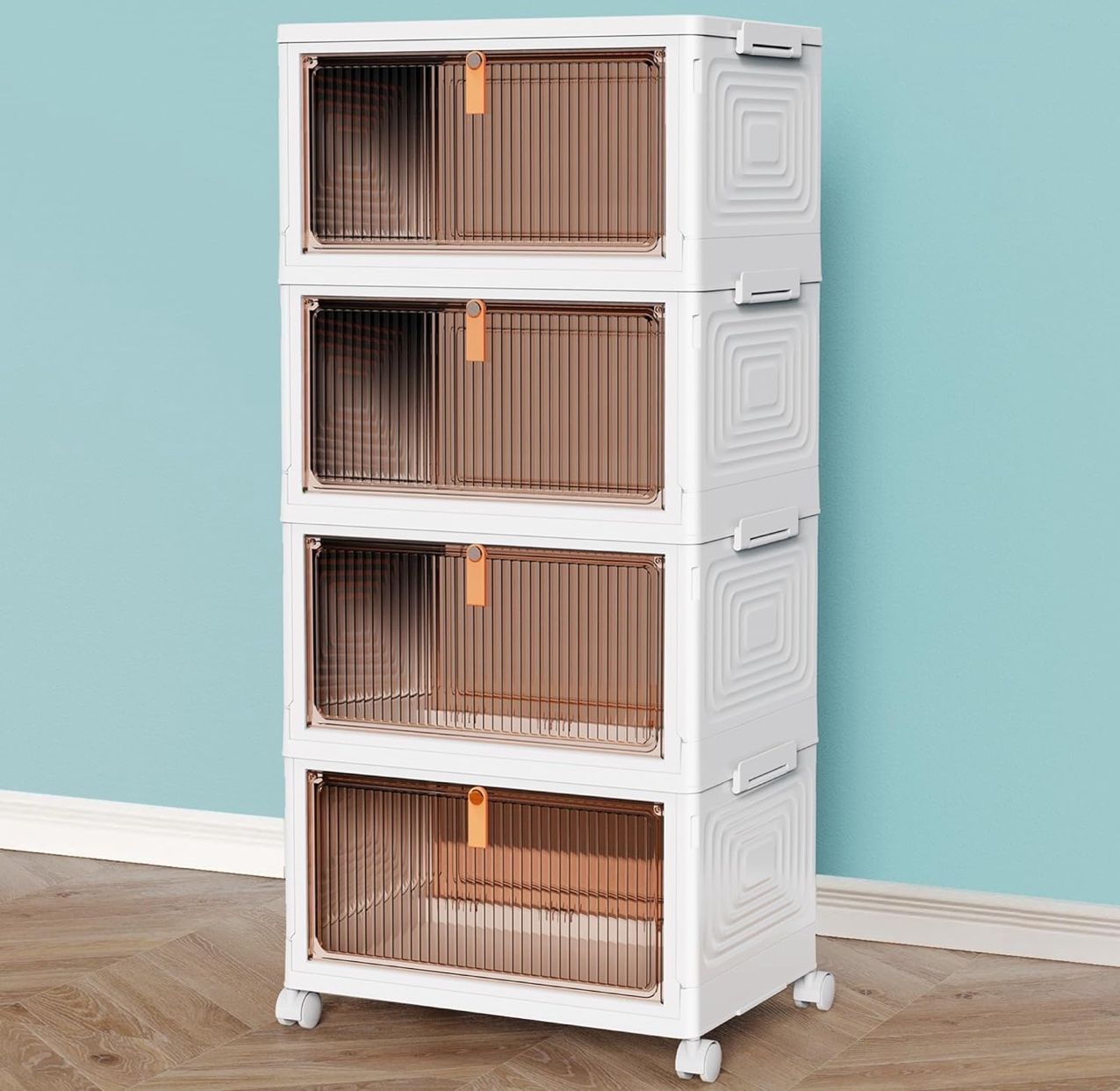 4 tier plastic storage bins and boxes organizer.