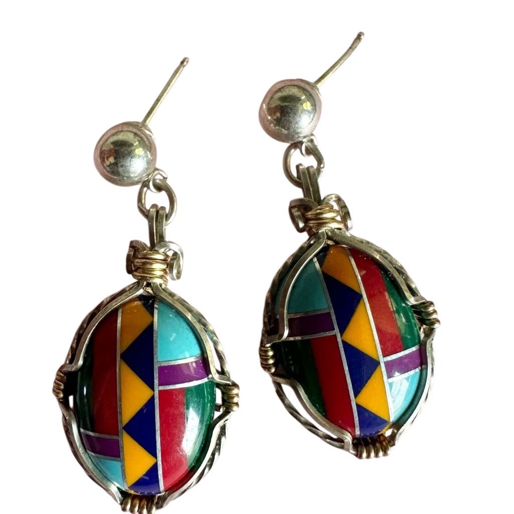 Silver Multi Inlay Earrings