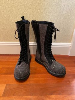 NEW Betsey Johnson Torrid Mid-Calf Boots Lace-Up Rhinestone Zipper Black Silver—Women’s Size 12WW