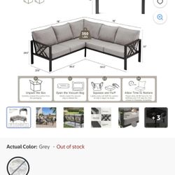 6-Piece L Shaped Metal Sectional Outdoor Sofa with Coffee Table, , Olefin Cushion, Highback Frame for Balcony Backyard Spots on cushions are water mar