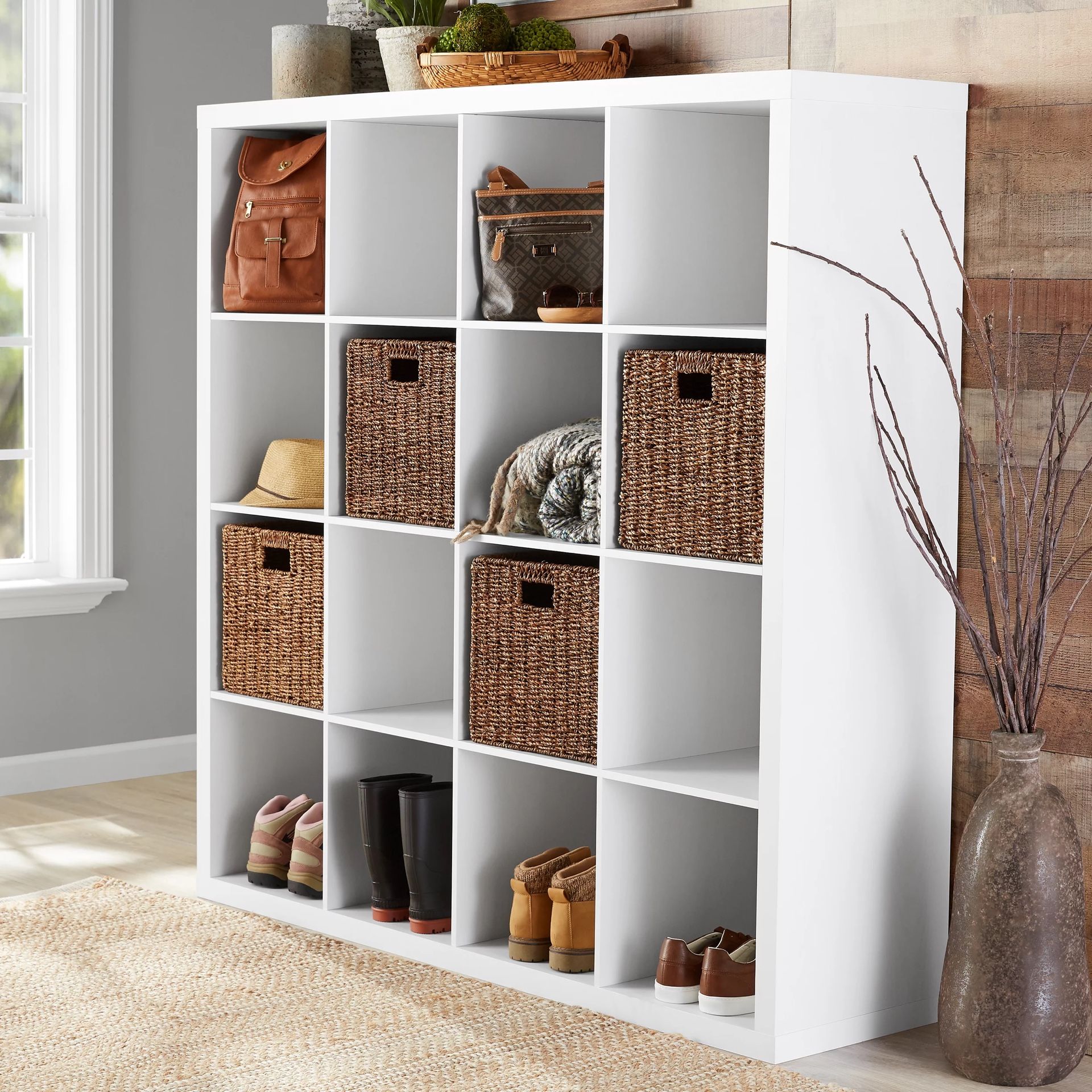 Better Homes & Gardens 16-Cube Storage Organizer, White Texture