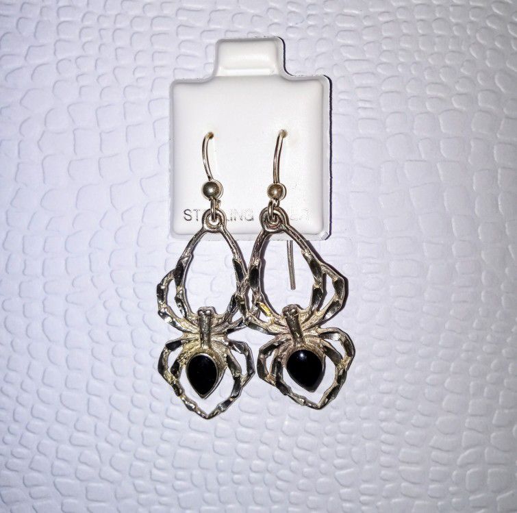 Sterling Silver Onyx Spider 🕷️ Earrings