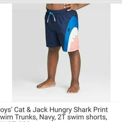Boys' Cat & Jack Hungry Shark Face Print Swimtrunks Navy  2t Swim Shorts

