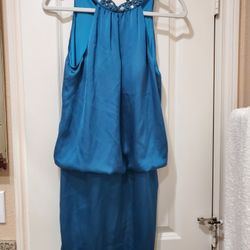 Blue Silk Short Dress