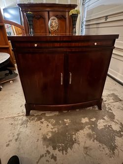 Modern Curved Accent Cabinet / Buffet Cabinet – Dark Wood Storage Cabinet