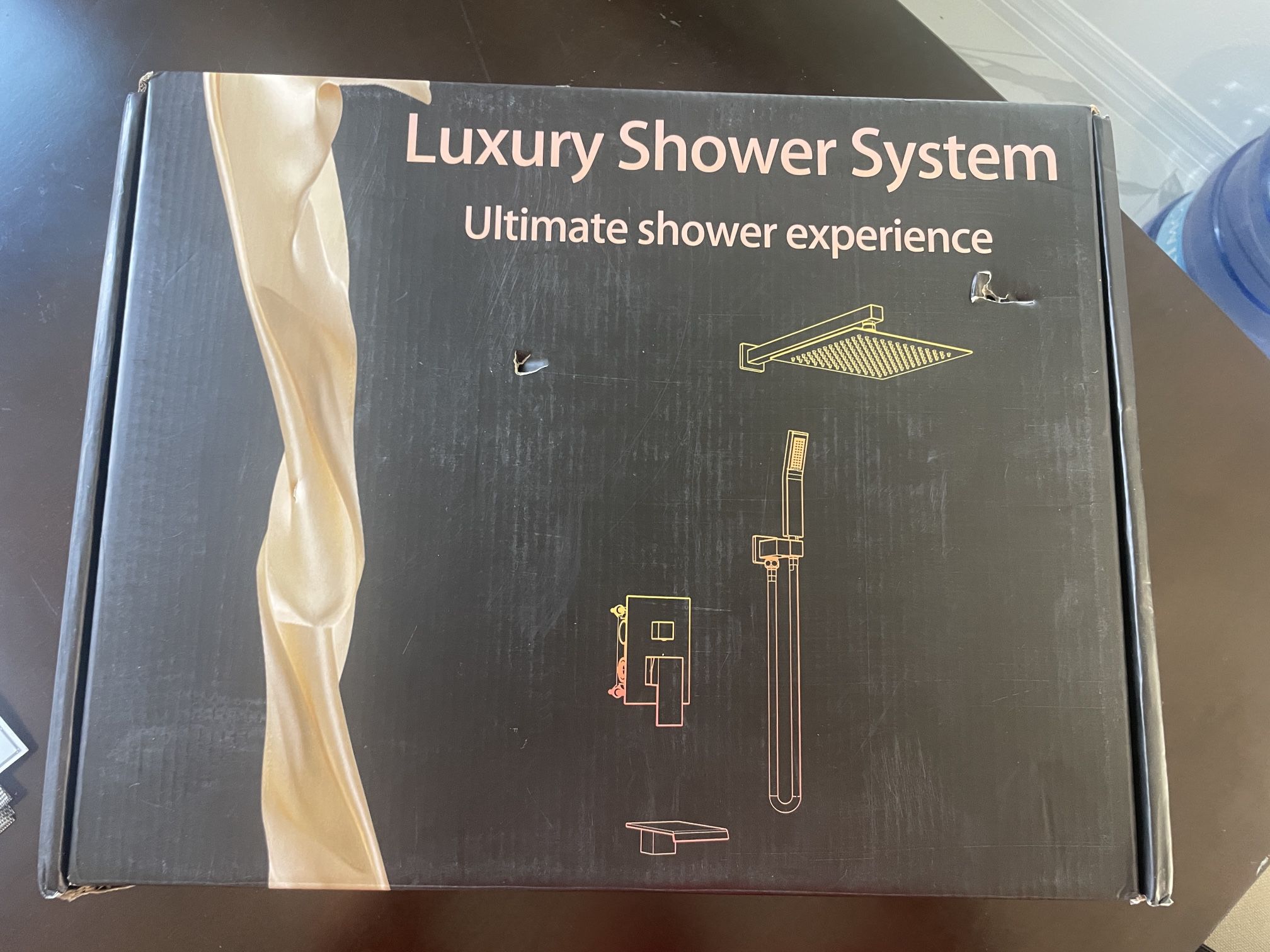 Fatspas Shower System with Tub Spout, Wall Mounted Shower Faucet Set for Bathroom with 10 Inch Rain Shower Head and Handheld Shower Head Set, Matte Bl