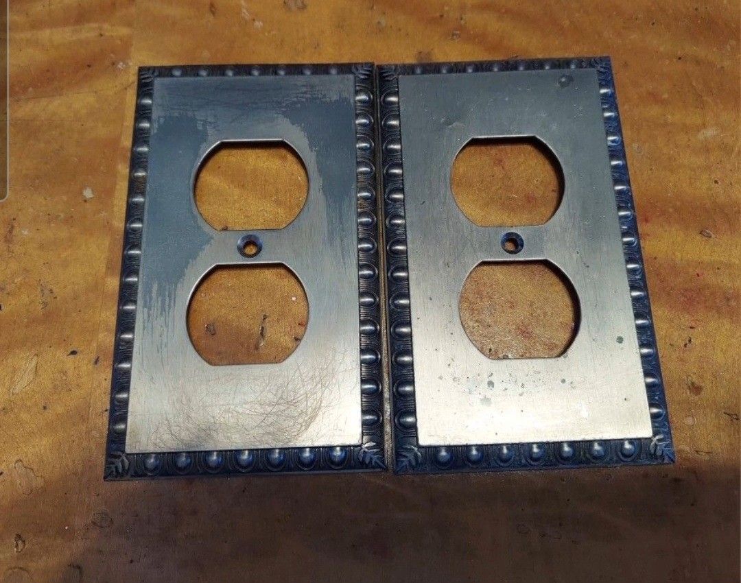 Old Nickel Finish Metal Outlet Covers Both $5