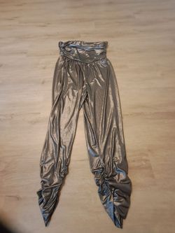 Woman's Large shiny black silver metallic romper