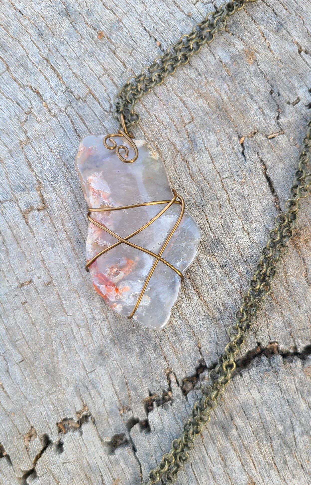Flower Agate Crystal Necklace