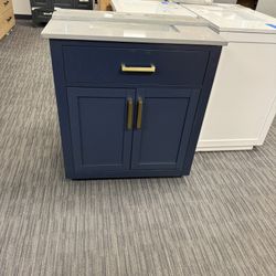 31” Bathroom Vanity In Blue With Gray Countertop 