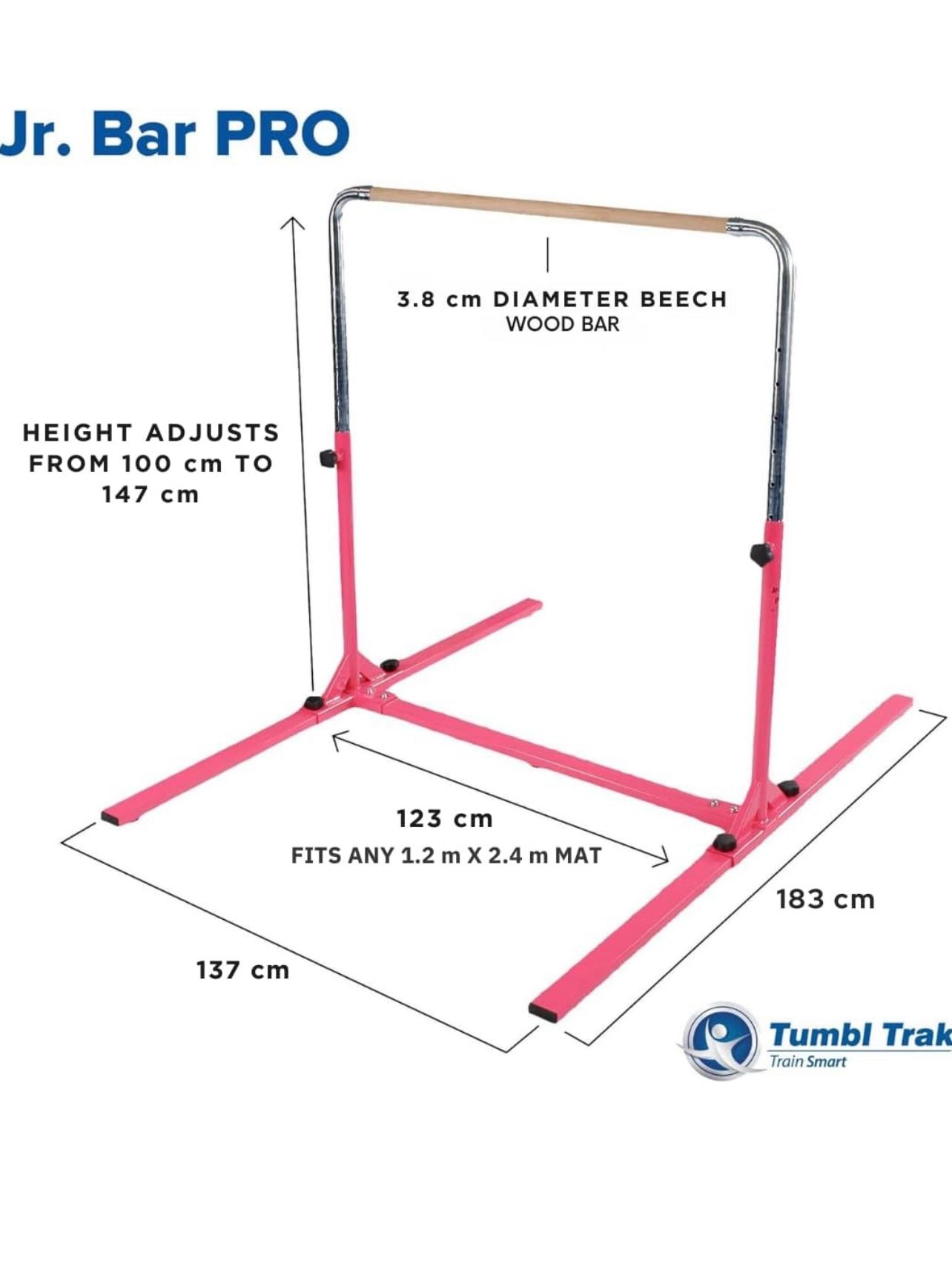 ⭐️ Tumbl Trak Jr. Bar PRO Adjustable Height Horizontal Gymnastics Kip Bar for the Gym or Home ⭐️